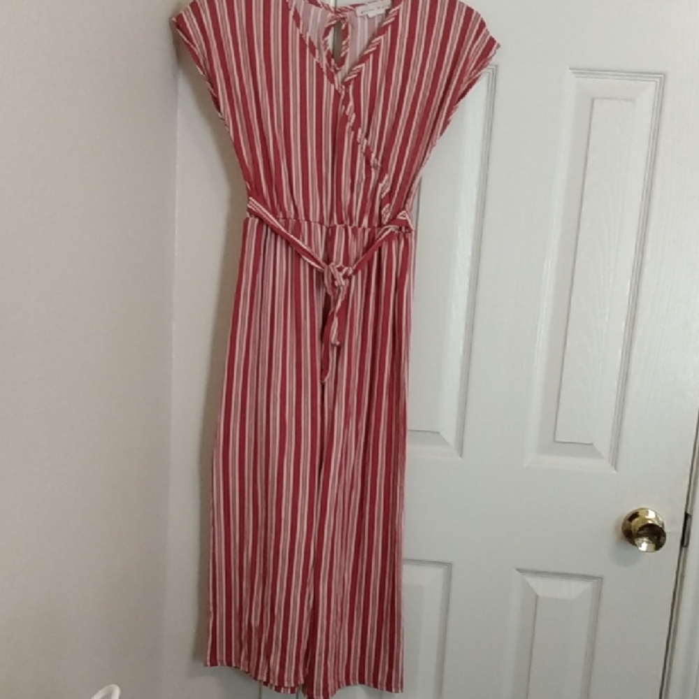 Striped Brick Red and White Jumpsuit